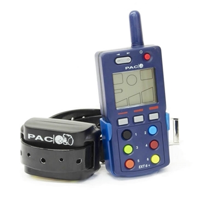 PAC Dog Training System EXT6+ remote with 3km range, capable of controlling and training up to 6 dogs of any size simultaneously.