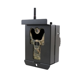 Black security box designed to protect UOVision UM785 trail cameras from theft, tampering, or weather damage.