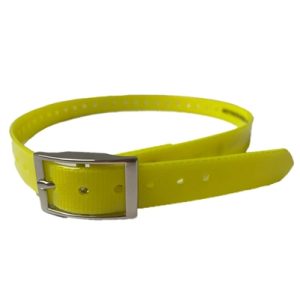Yellow rubber buckle strap for PAC Dog Training Collar units, adjustable for a secure and comfortable fit.
