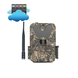 UOVision UM785-3G H+Cloud wireless trail camera showing rugged outdoor design with lens, motion sensors, and cloud connectivity features.